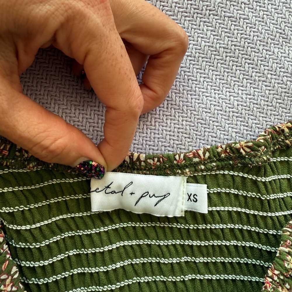 Petal & Pup Green Striped Floral Midi Dress size XS - Picture 7 of 8